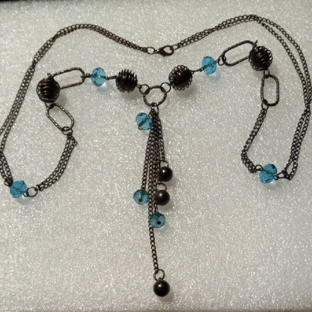 Elegant Blue and blackened Silver Necklace